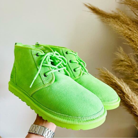 NEW UGG Suede Fur Neumal Boot Lace Up Chukka Ankle Booties Parakeet Green 13 - Picture 7 of 16